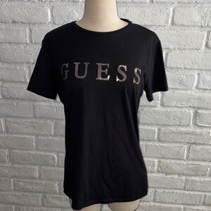 🛑SOLD🛑NWOT GUESS Shimmer Logo Black Tee Size L